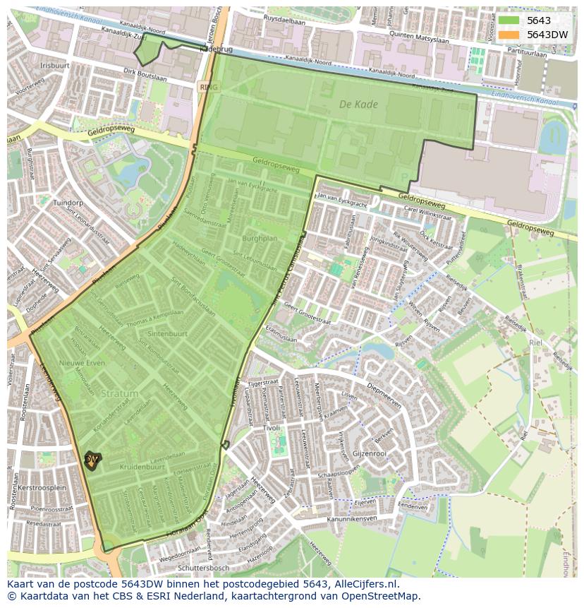 Afbeelding van het postcodegebied 5643 DW op de kaart.