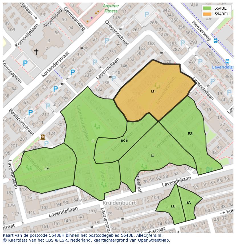 Afbeelding van het postcodegebied 5643 EH op de kaart.