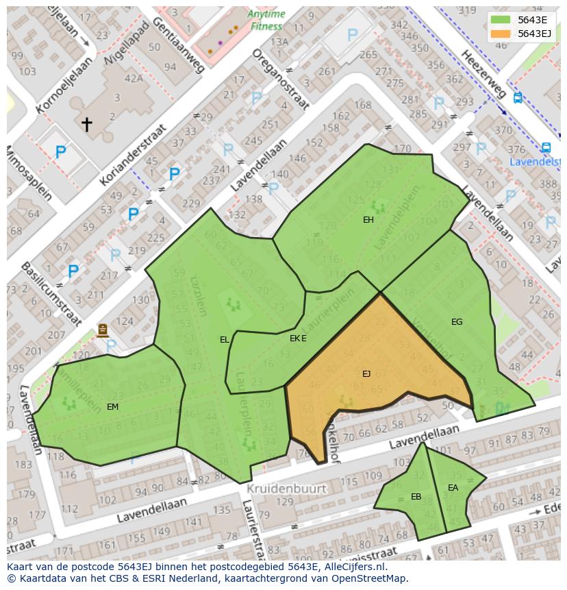 Afbeelding van het postcodegebied 5643 EJ op de kaart.