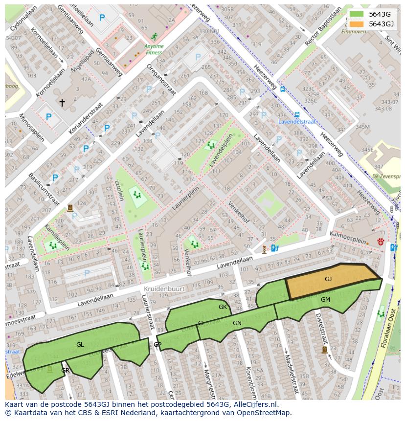 Afbeelding van het postcodegebied 5643 GJ op de kaart.