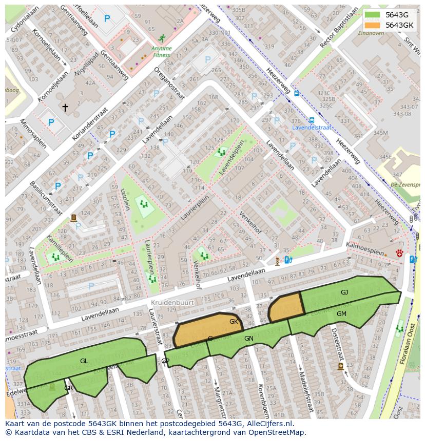 Afbeelding van het postcodegebied 5643 GK op de kaart.