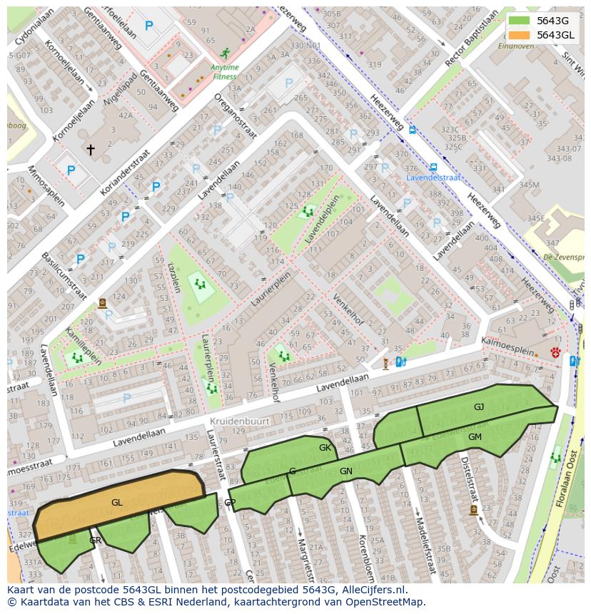 Afbeelding van het postcodegebied 5643 GL op de kaart.