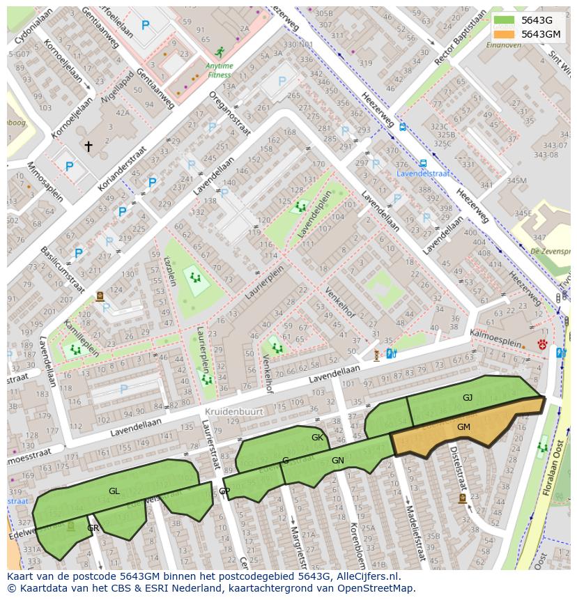 Afbeelding van het postcodegebied 5643 GM op de kaart.