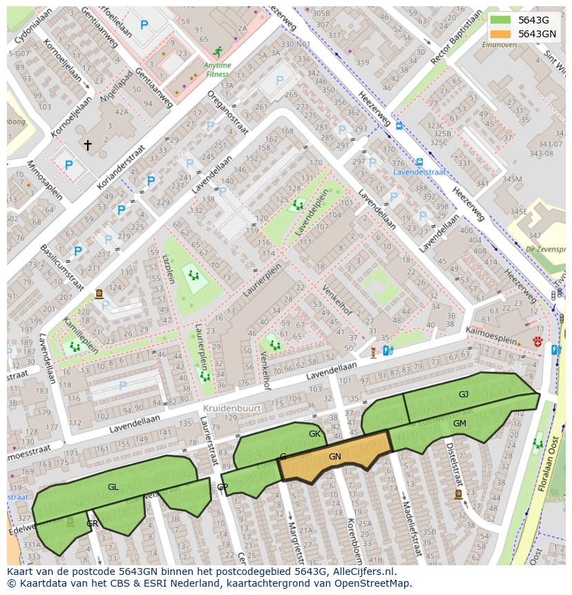 Afbeelding van het postcodegebied 5643 GN op de kaart.