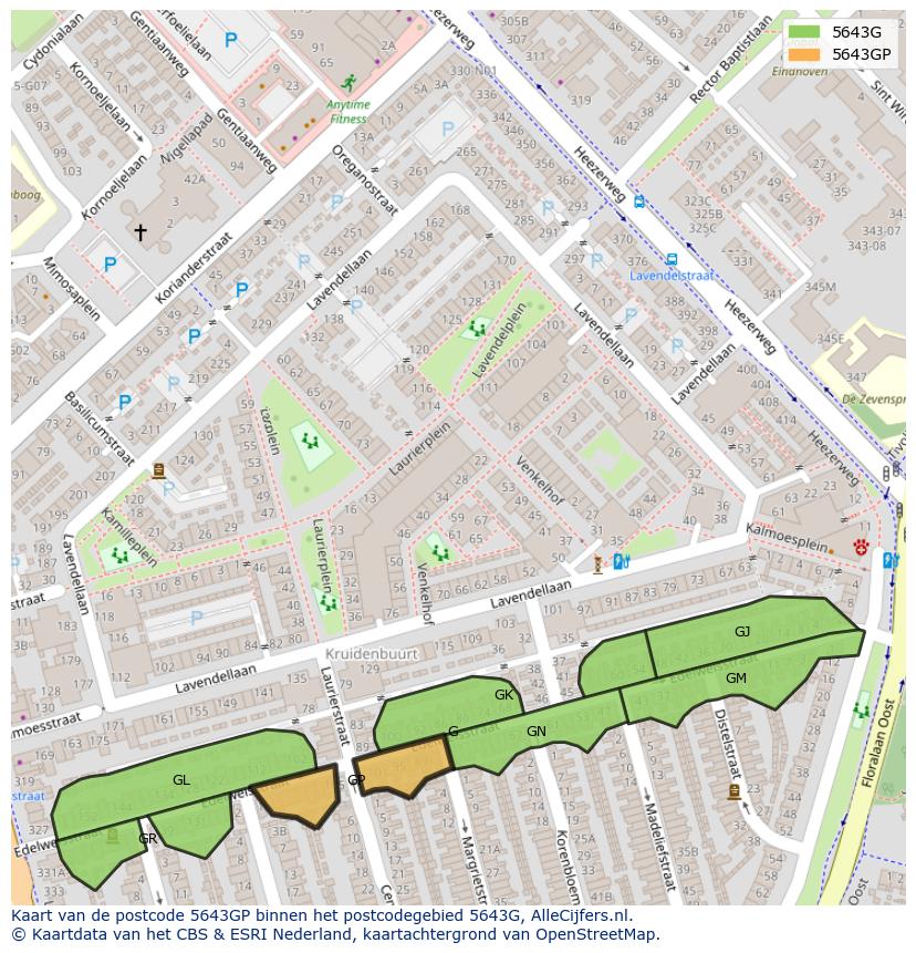 Afbeelding van het postcodegebied 5643 GP op de kaart.