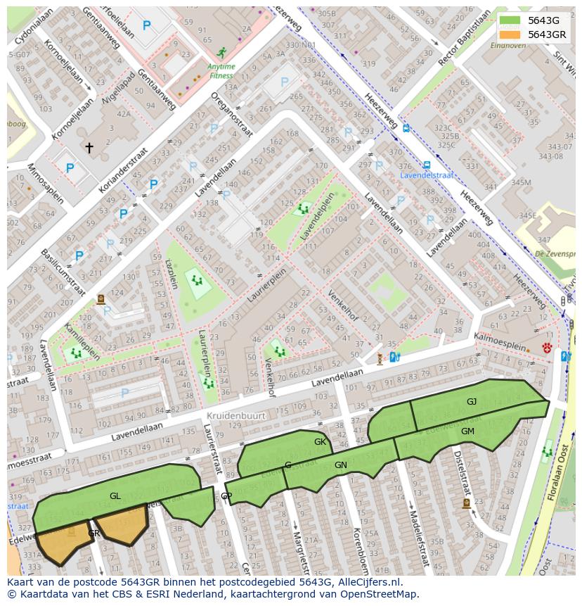 Afbeelding van het postcodegebied 5643 GR op de kaart.