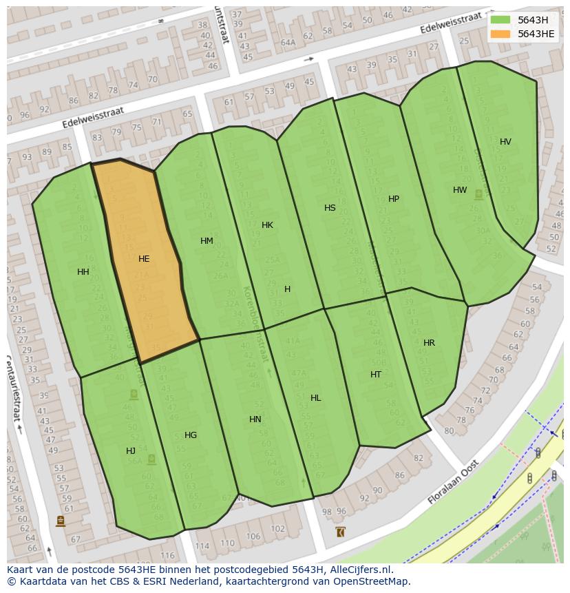 Afbeelding van het postcodegebied 5643 HE op de kaart.