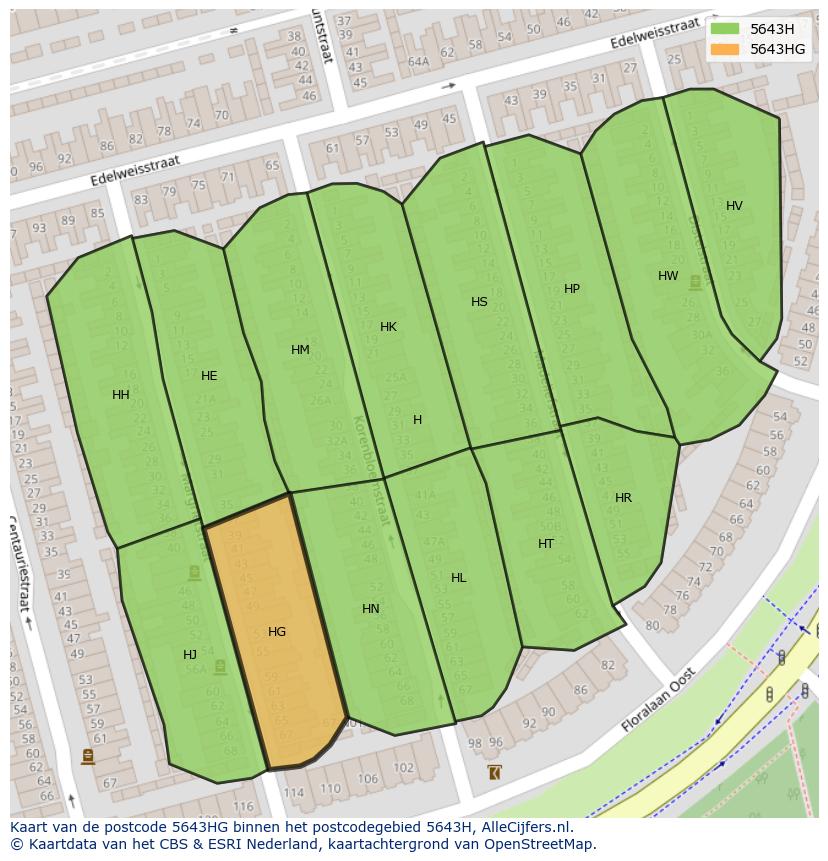 Afbeelding van het postcodegebied 5643 HG op de kaart.