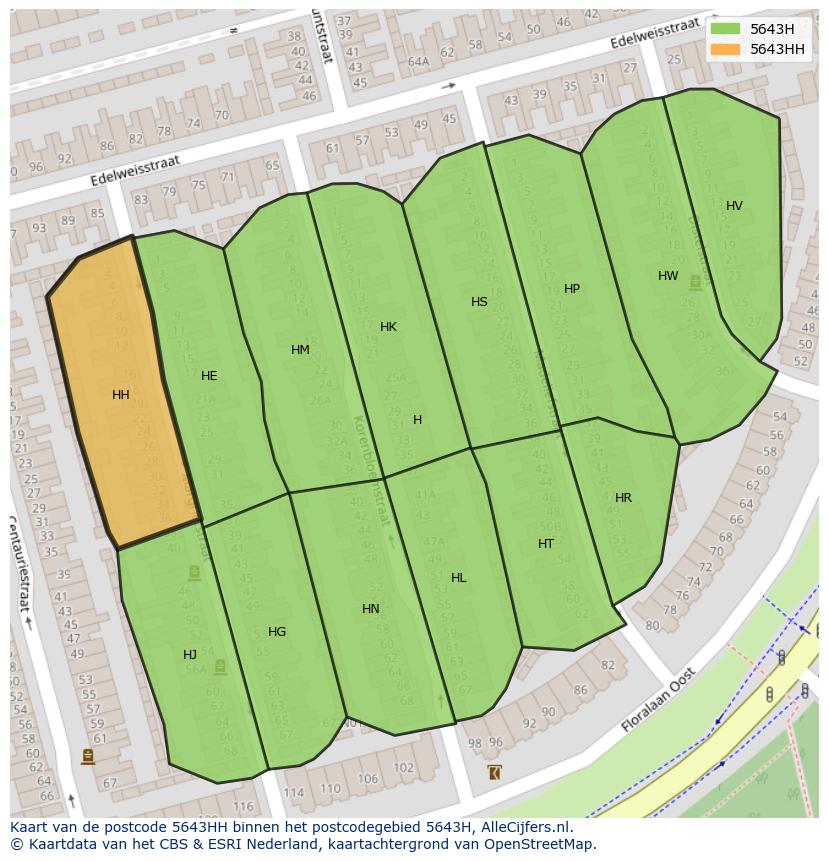 Afbeelding van het postcodegebied 5643 HH op de kaart.