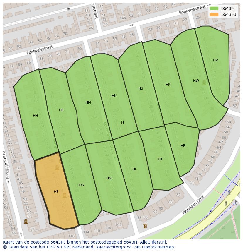 Afbeelding van het postcodegebied 5643 HJ op de kaart.