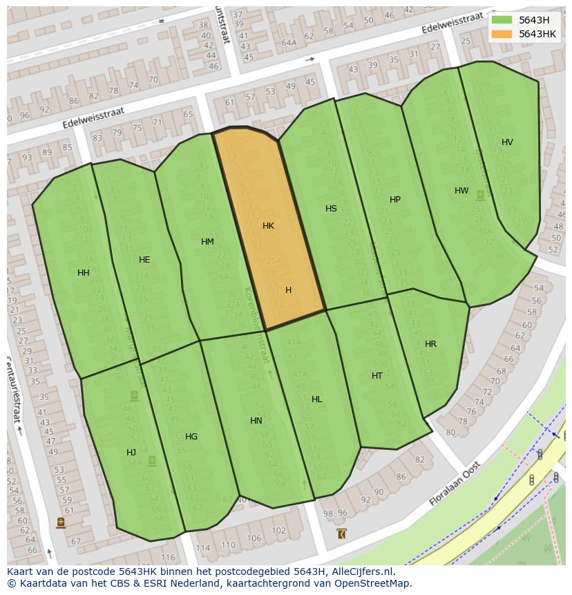 Afbeelding van het postcodegebied 5643 HK op de kaart.