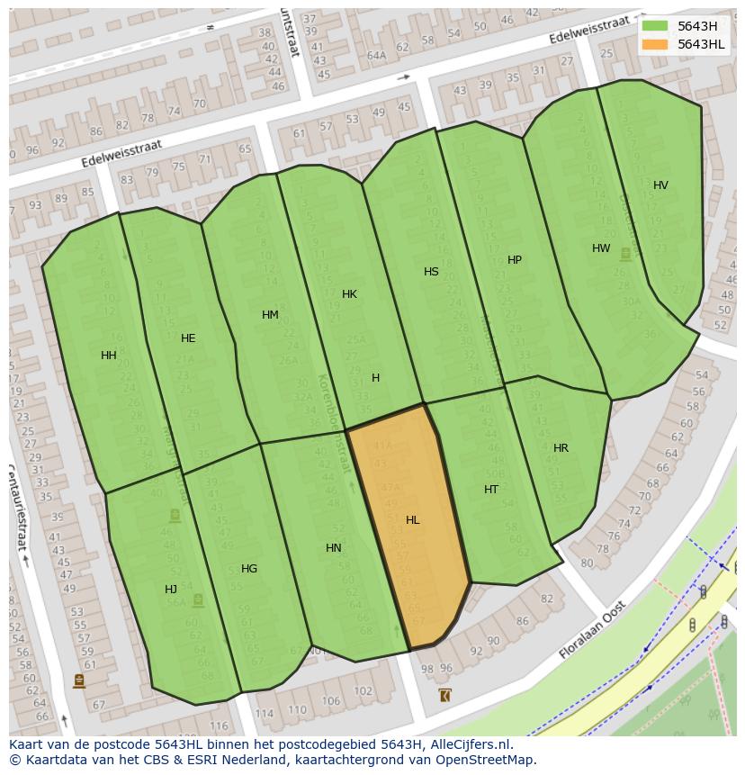 Afbeelding van het postcodegebied 5643 HL op de kaart.