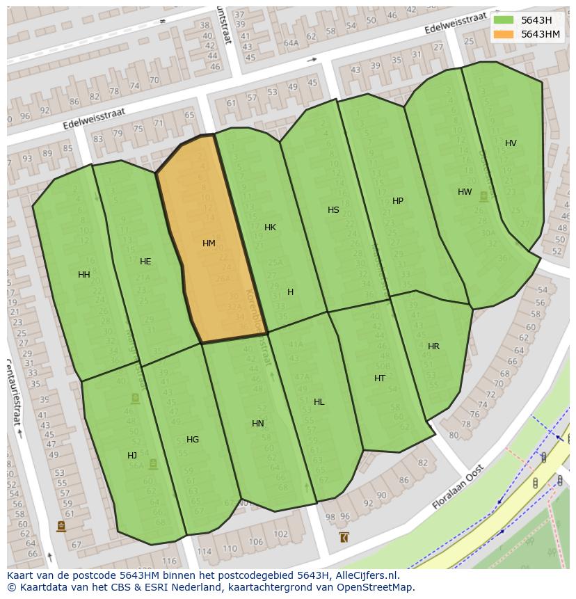 Afbeelding van het postcodegebied 5643 HM op de kaart.