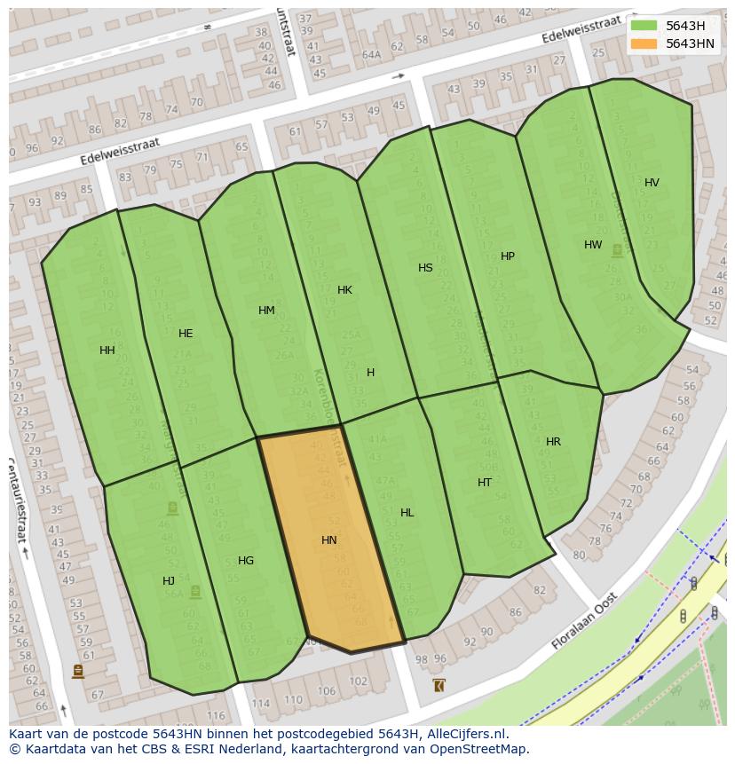 Afbeelding van het postcodegebied 5643 HN op de kaart.
