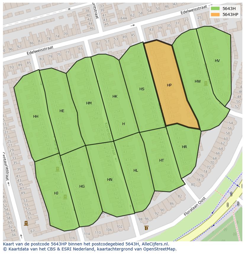Afbeelding van het postcodegebied 5643 HP op de kaart.