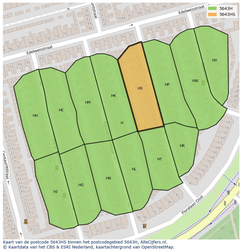 Afbeelding van het postcodegebied 5643 HS op de kaart.