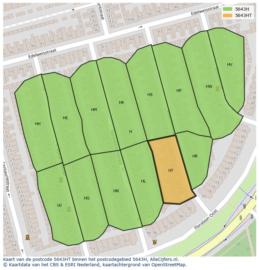 Afbeelding van het postcodegebied 5643 HT op de kaart.