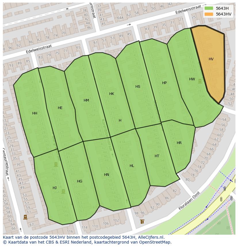 Afbeelding van het postcodegebied 5643 HV op de kaart.