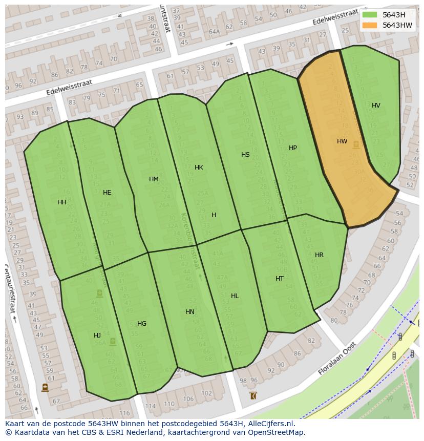 Afbeelding van het postcodegebied 5643 HW op de kaart.