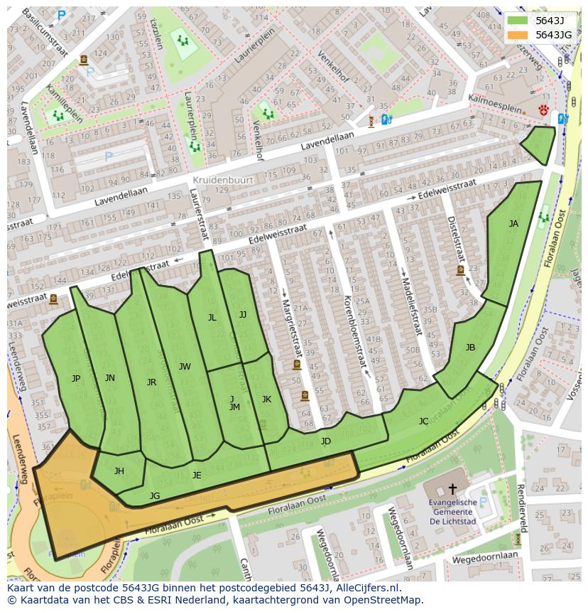 Afbeelding van het postcodegebied 5643 JG op de kaart.