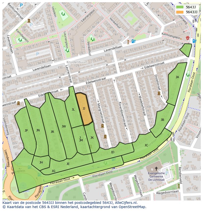 Afbeelding van het postcodegebied 5643 JJ op de kaart.