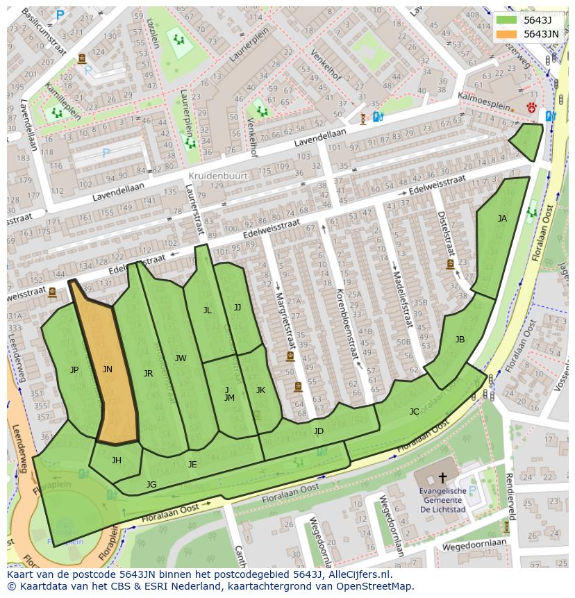 Afbeelding van het postcodegebied 5643 JN op de kaart.