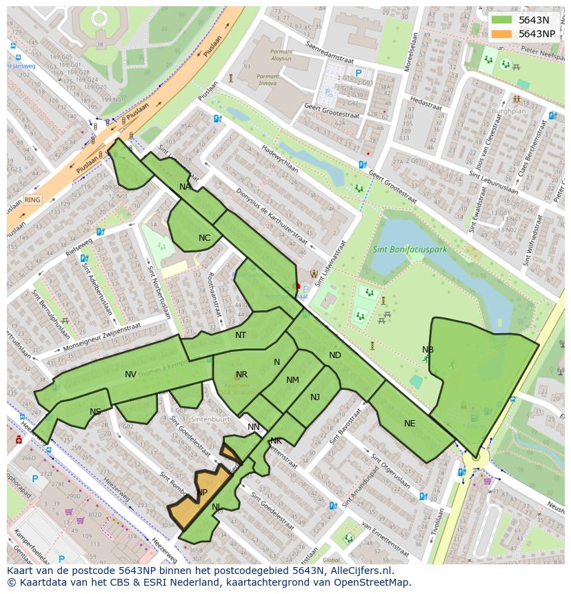 Afbeelding van het postcodegebied 5643 NP op de kaart.