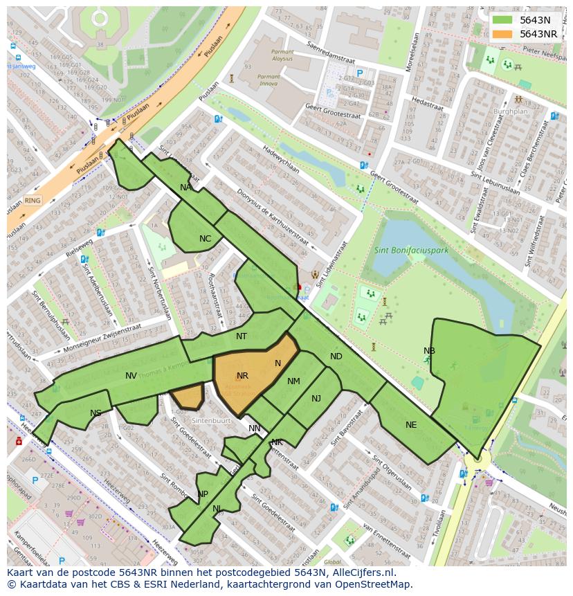 Afbeelding van het postcodegebied 5643 NR op de kaart.