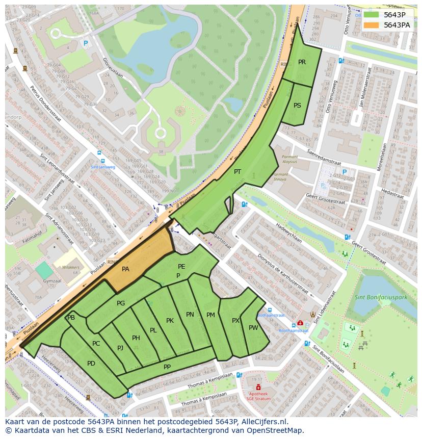 Afbeelding van het postcodegebied 5643 PA op de kaart.