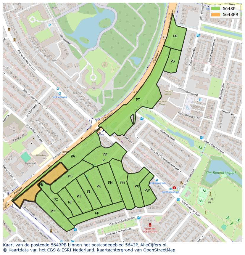 Afbeelding van het postcodegebied 5643 PB op de kaart.