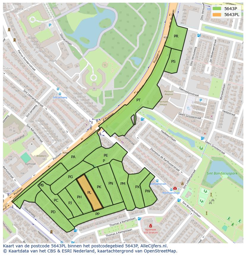 Afbeelding van het postcodegebied 5643 PL op de kaart.