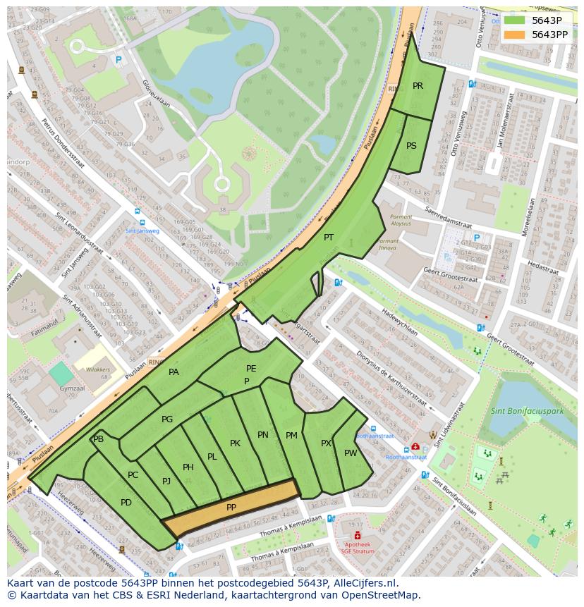 Afbeelding van het postcodegebied 5643 PP op de kaart.