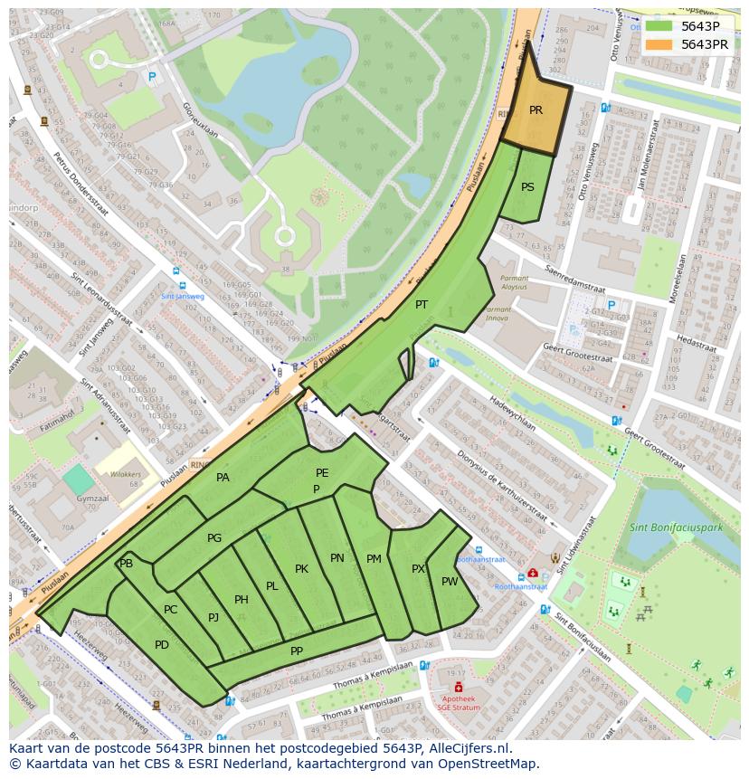 Afbeelding van het postcodegebied 5643 PR op de kaart.