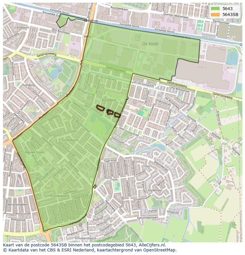 Afbeelding van het postcodegebied 5643 SB op de kaart.