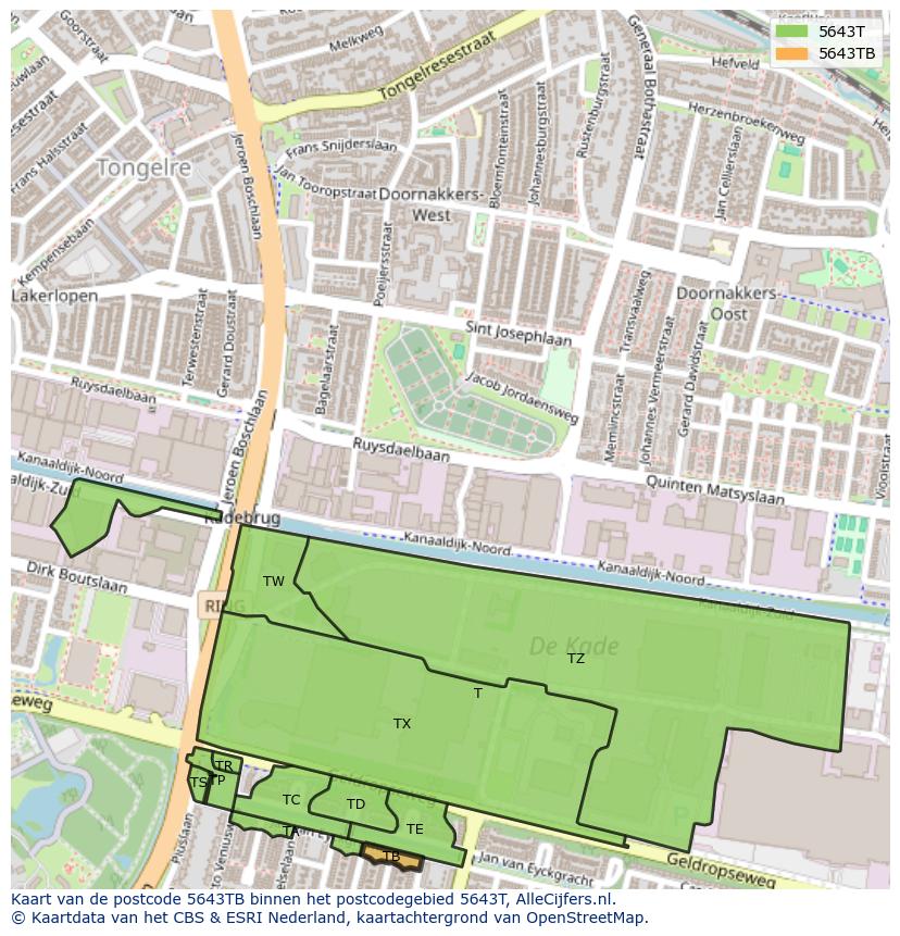 Afbeelding van het postcodegebied 5643 TB op de kaart.