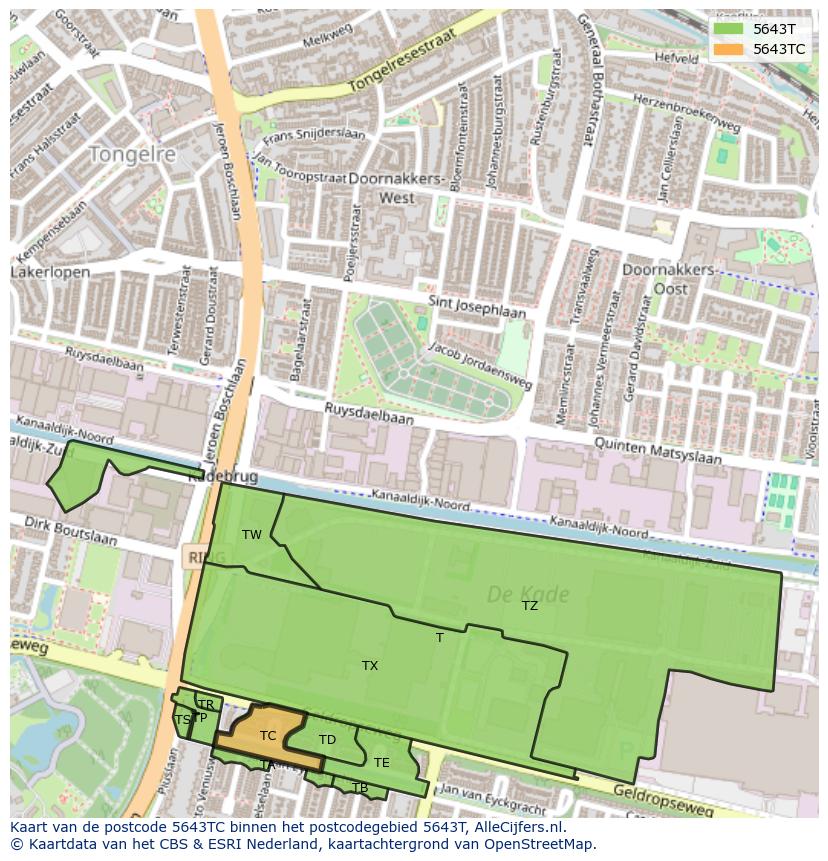 Afbeelding van het postcodegebied 5643 TC op de kaart.
