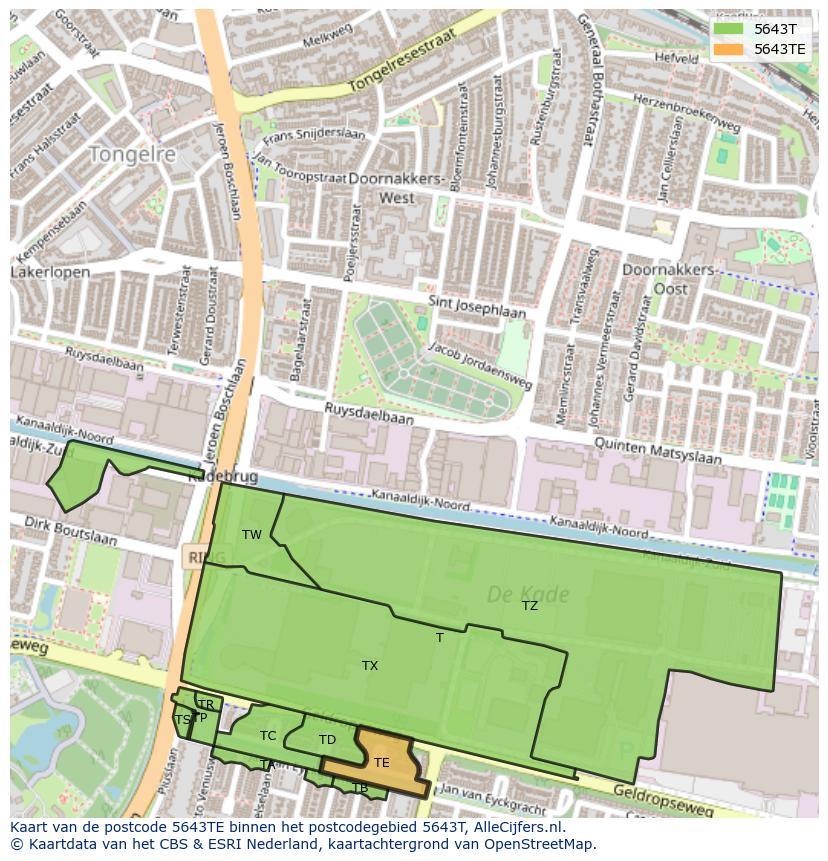 Afbeelding van het postcodegebied 5643 TE op de kaart.
