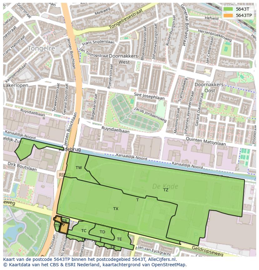 Afbeelding van het postcodegebied 5643 TP op de kaart.