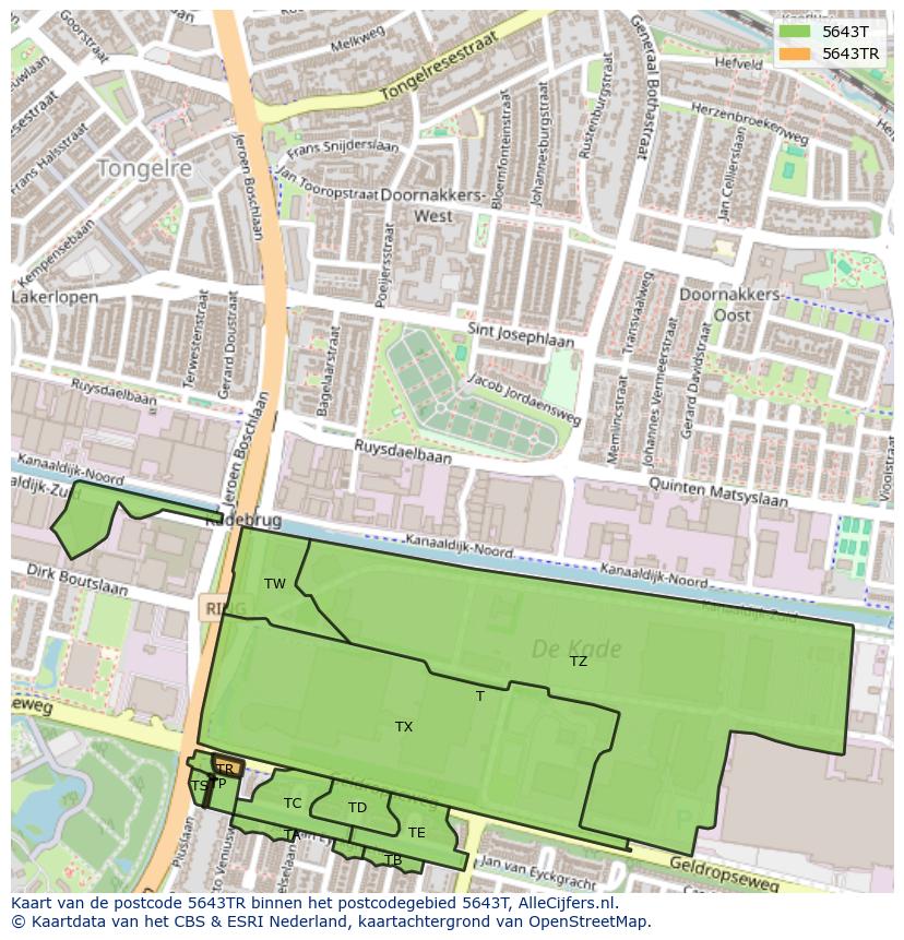 Afbeelding van het postcodegebied 5643 TR op de kaart.