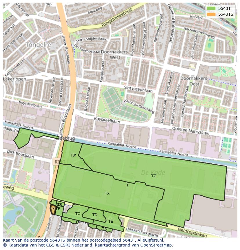Afbeelding van het postcodegebied 5643 TS op de kaart.
