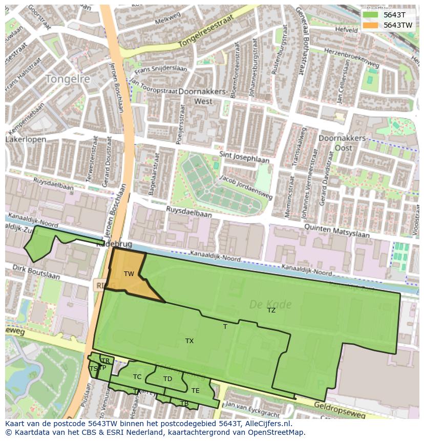 Afbeelding van het postcodegebied 5643 TW op de kaart.