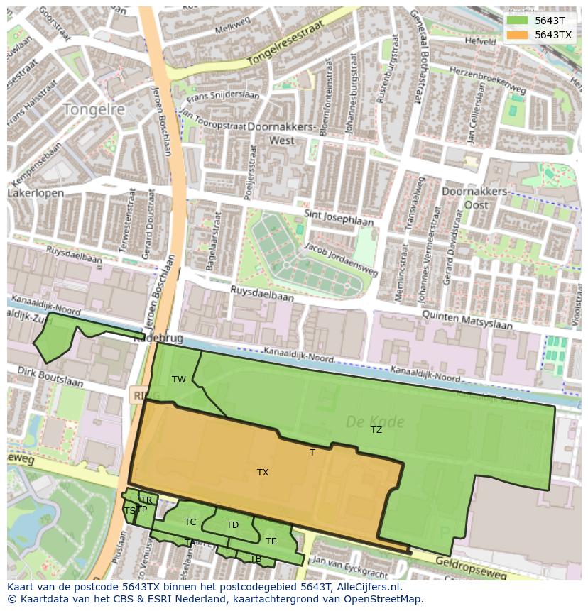 Afbeelding van het postcodegebied 5643 TX op de kaart.