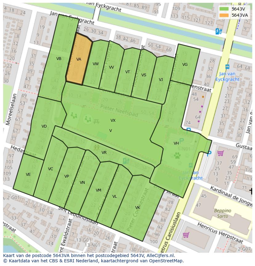 Afbeelding van het postcodegebied 5643 VA op de kaart.