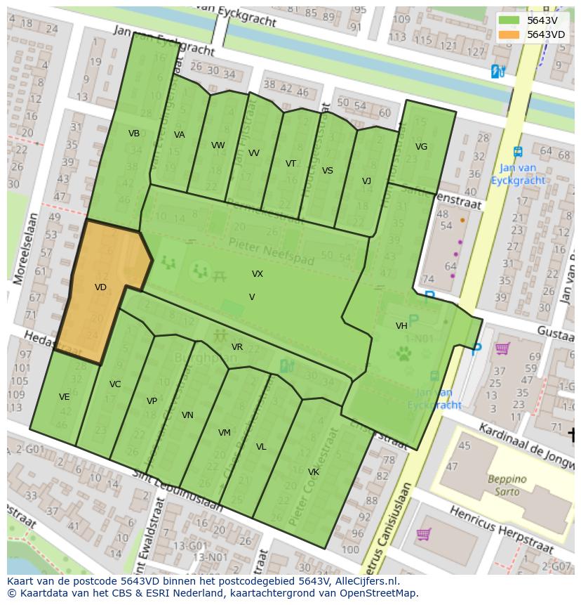 Afbeelding van het postcodegebied 5643 VD op de kaart.