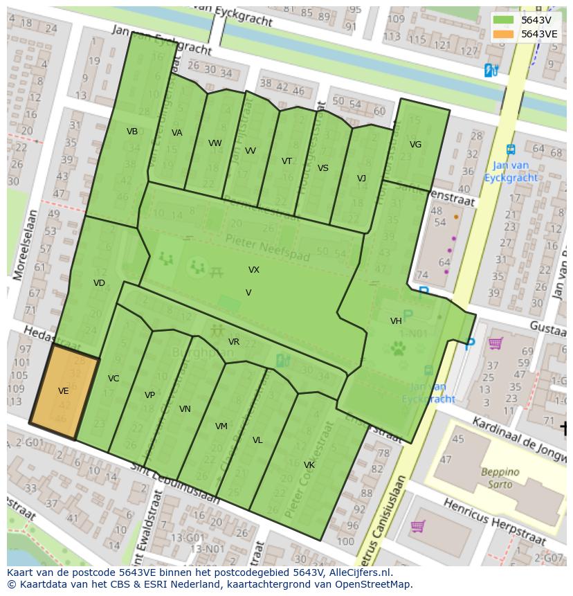 Afbeelding van het postcodegebied 5643 VE op de kaart.