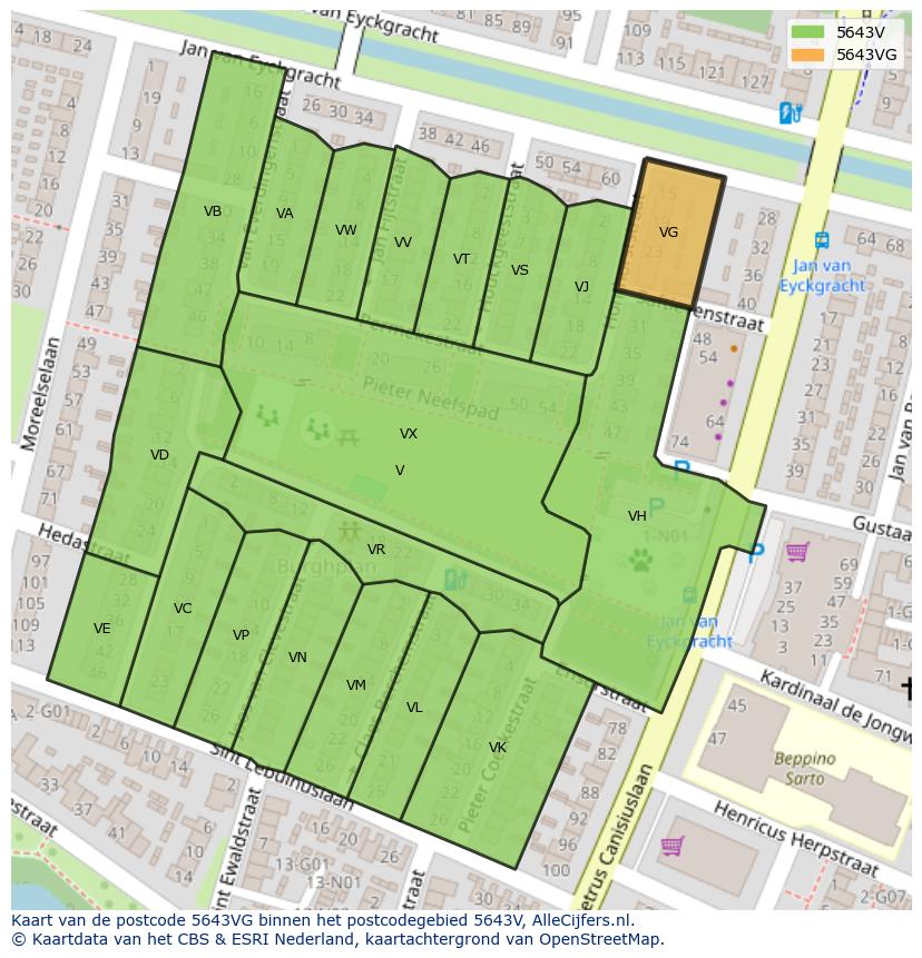 Afbeelding van het postcodegebied 5643 VG op de kaart.