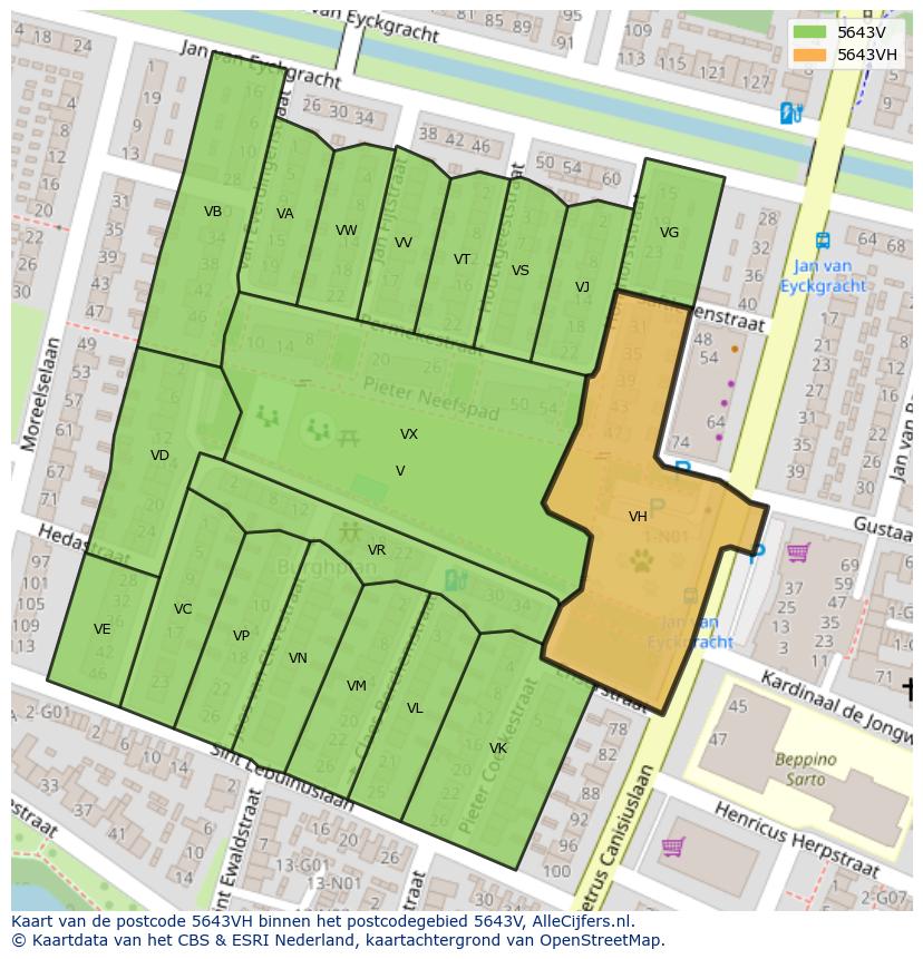 Afbeelding van het postcodegebied 5643 VH op de kaart.