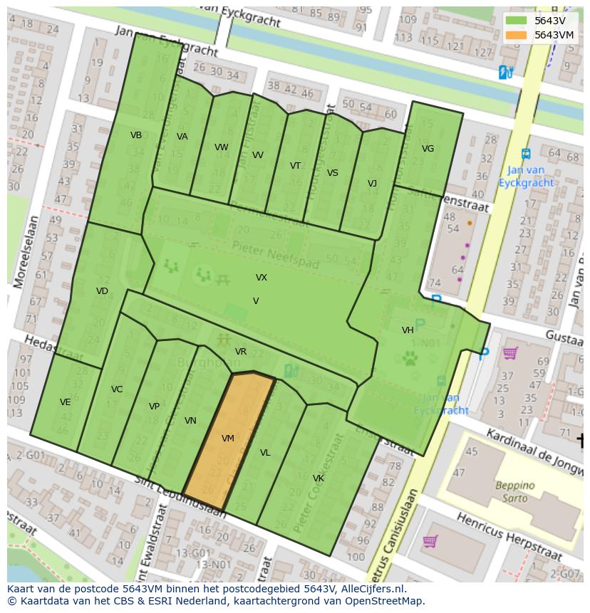 Afbeelding van het postcodegebied 5643 VM op de kaart.