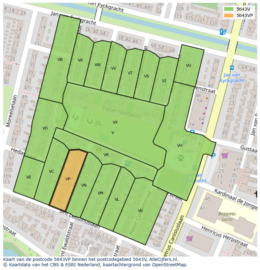 Afbeelding van het postcodegebied 5643 VP op de kaart.