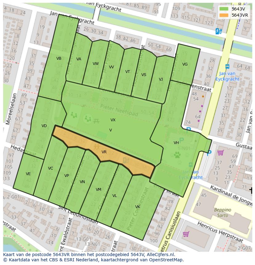 Afbeelding van het postcodegebied 5643 VR op de kaart.